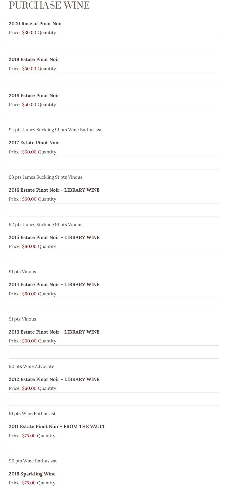 Carlton Hill Wine Company Menu