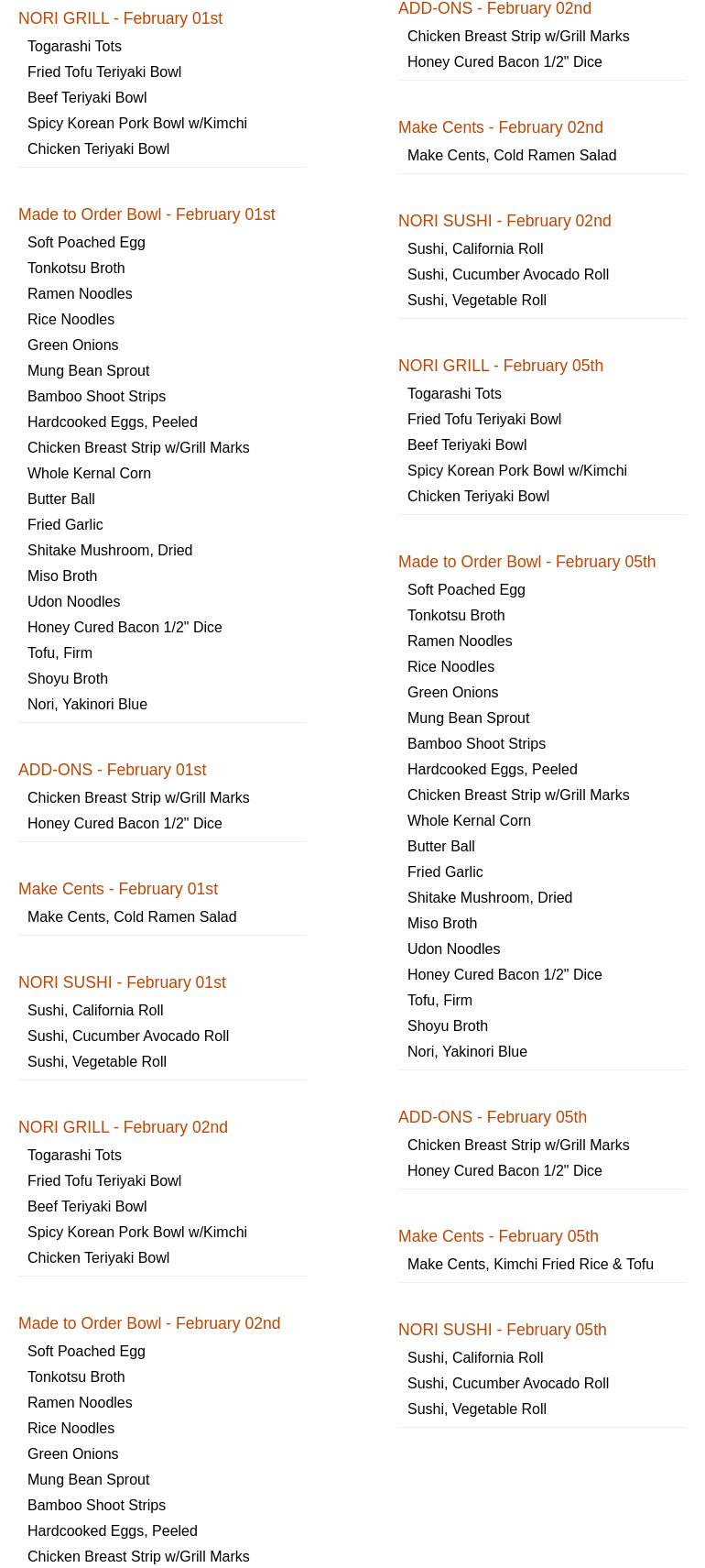 Nori Menu