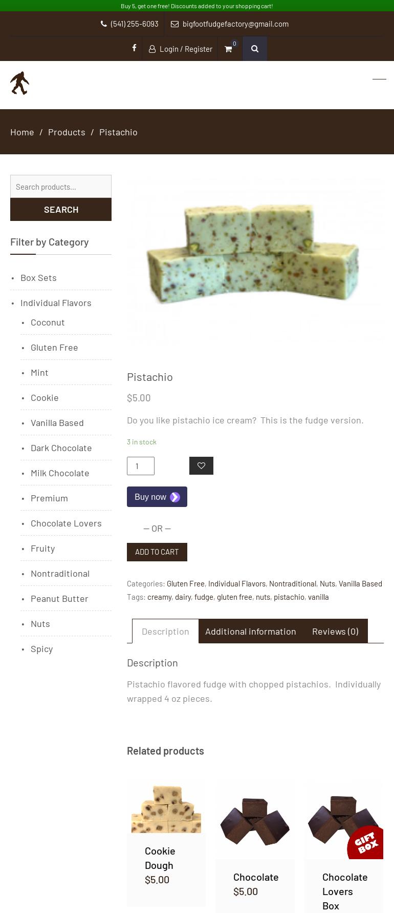 Bigfoot Fudge Factory Menu