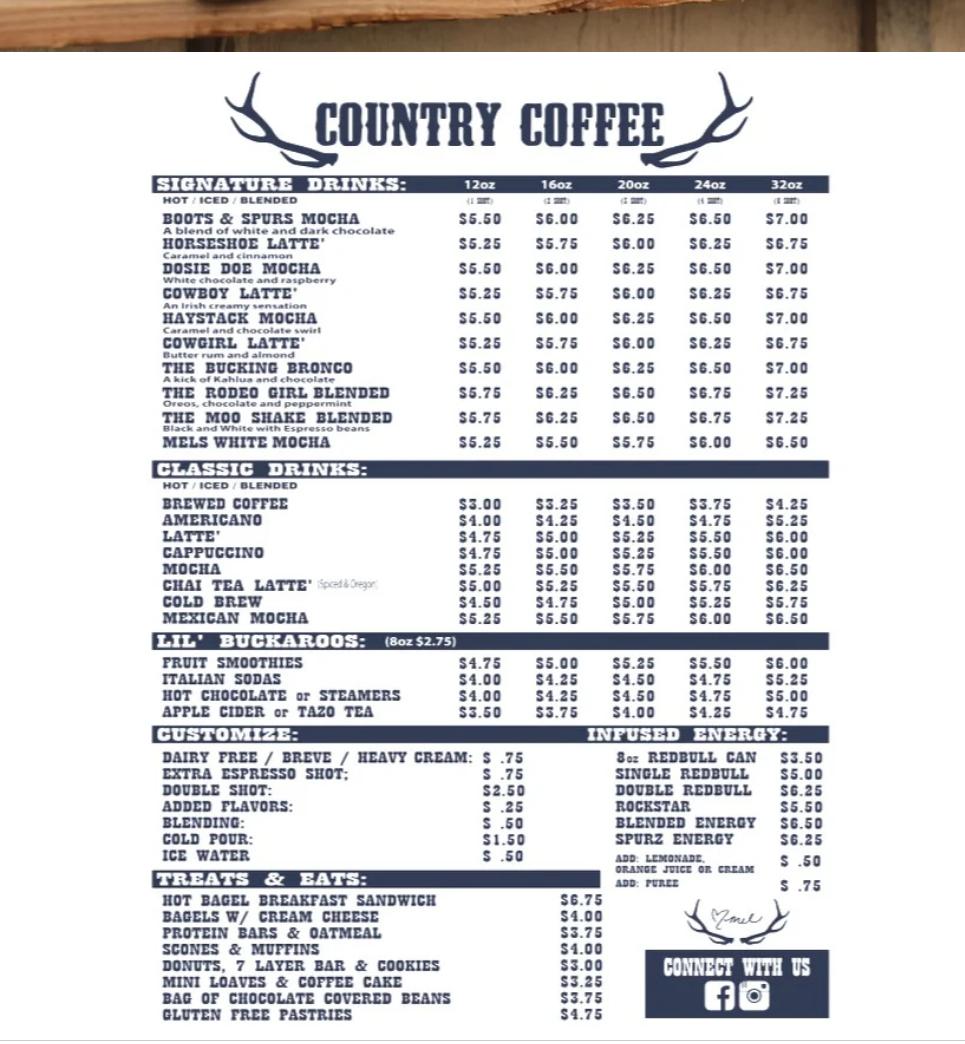 Country Coffee Menu