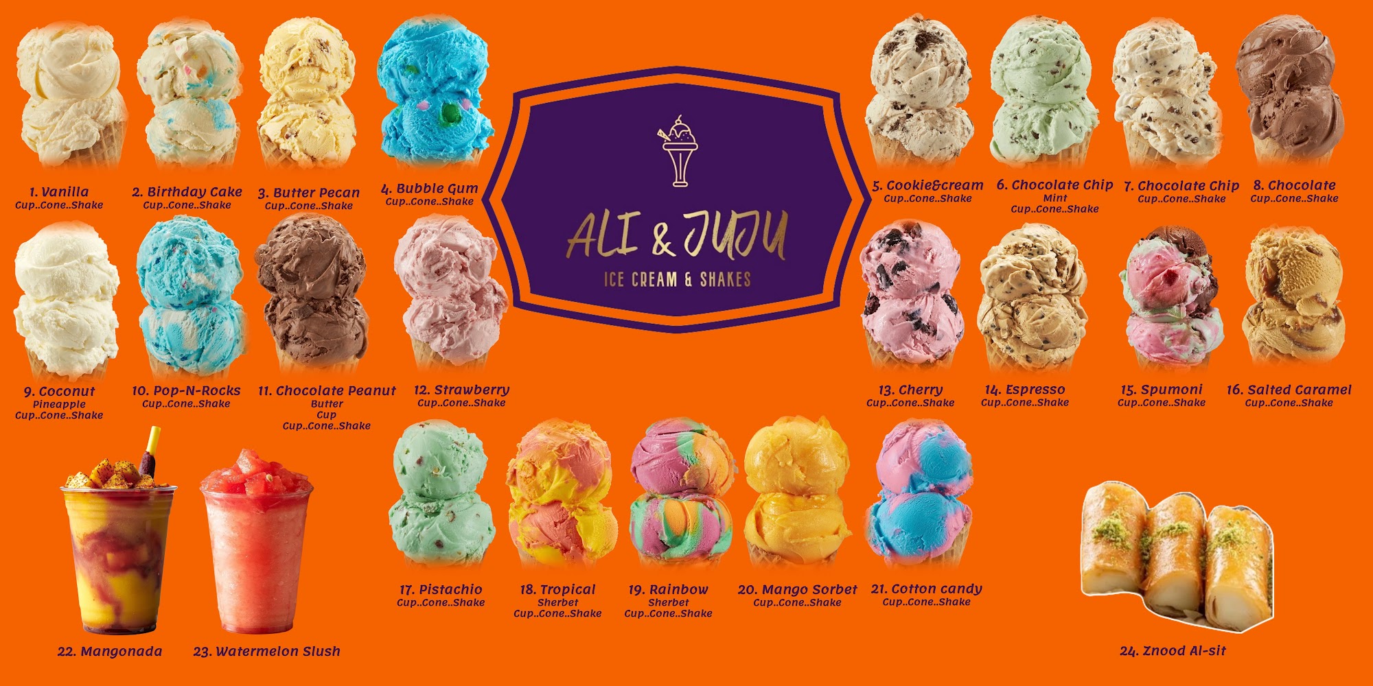 Ali And Juju Ice Cream And Shakes Menu