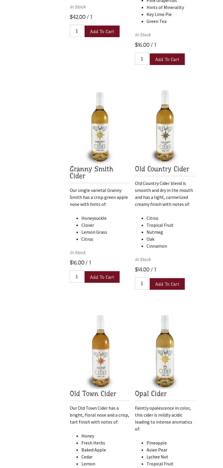Freewater Cider and Winery Menu