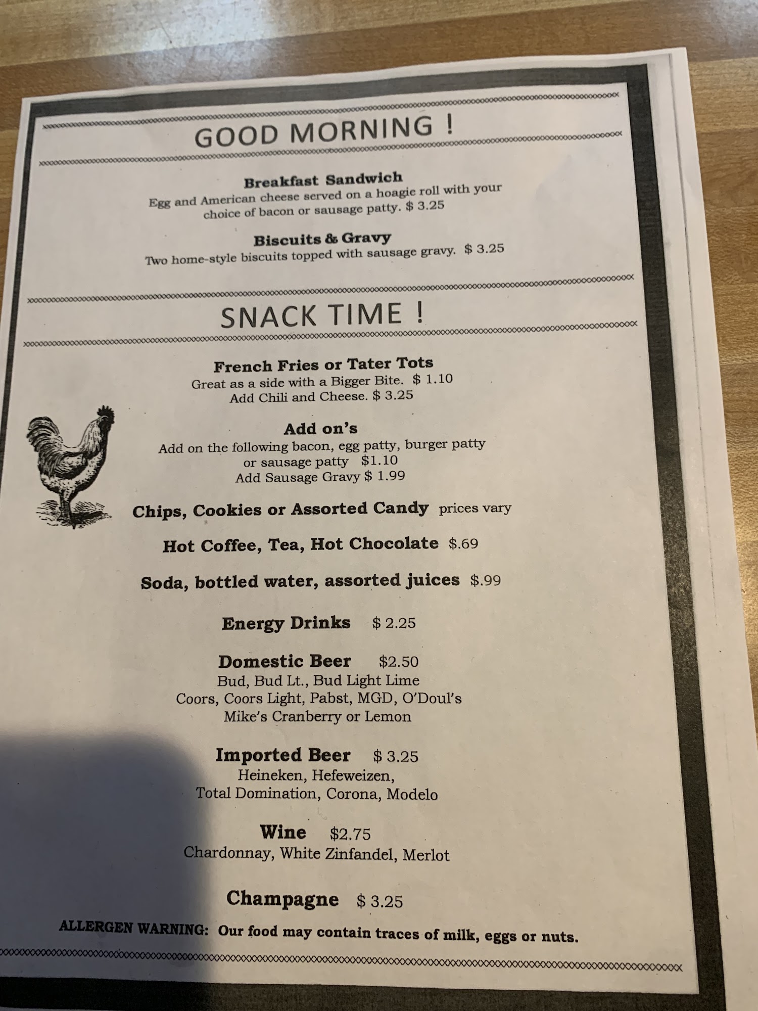 Dottys Menu
