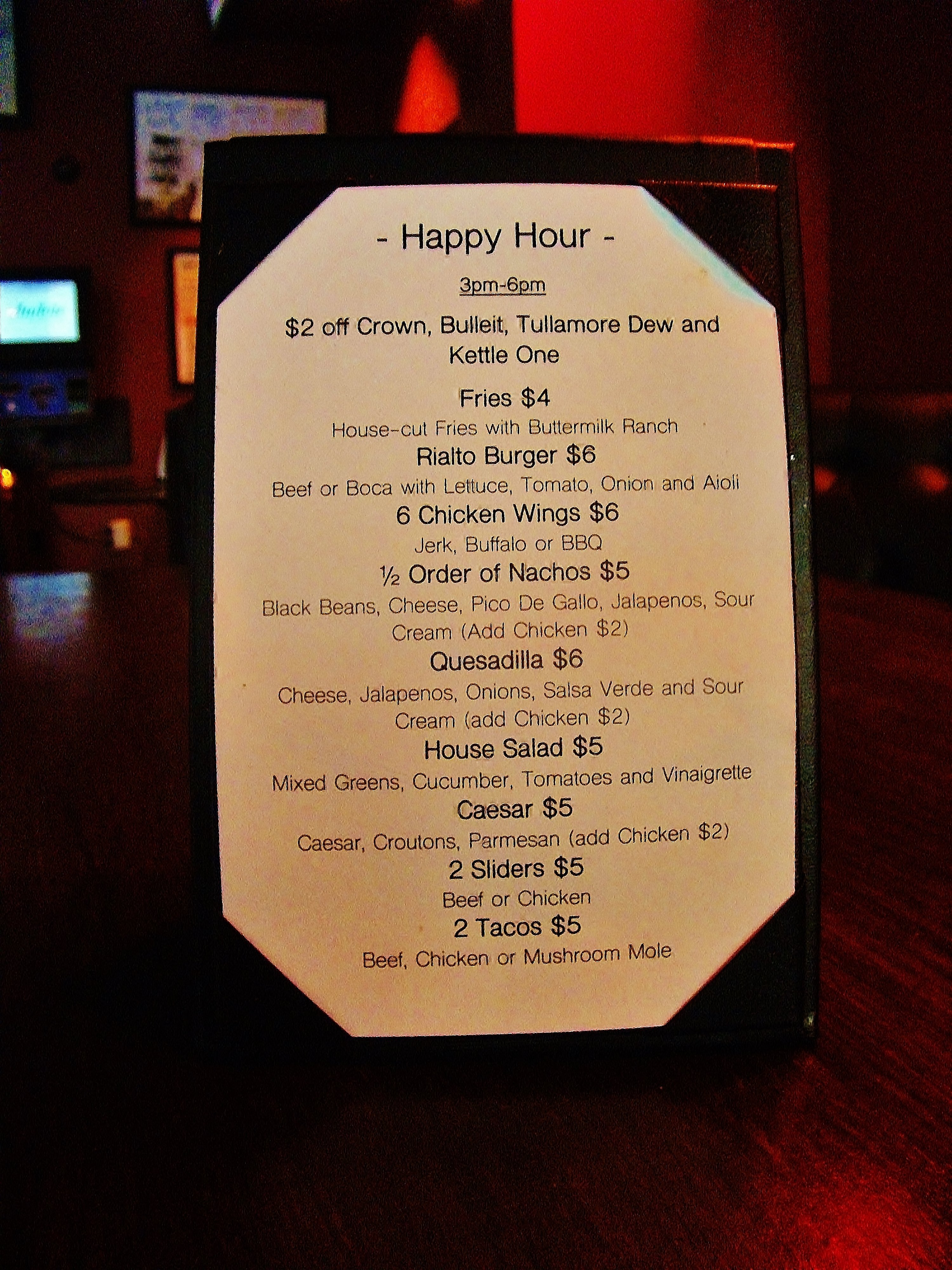 Jockey Club Betting Lounge Menu