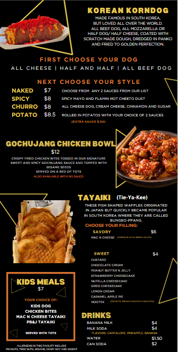 Sweet Seoul - Korean Street Food Menu