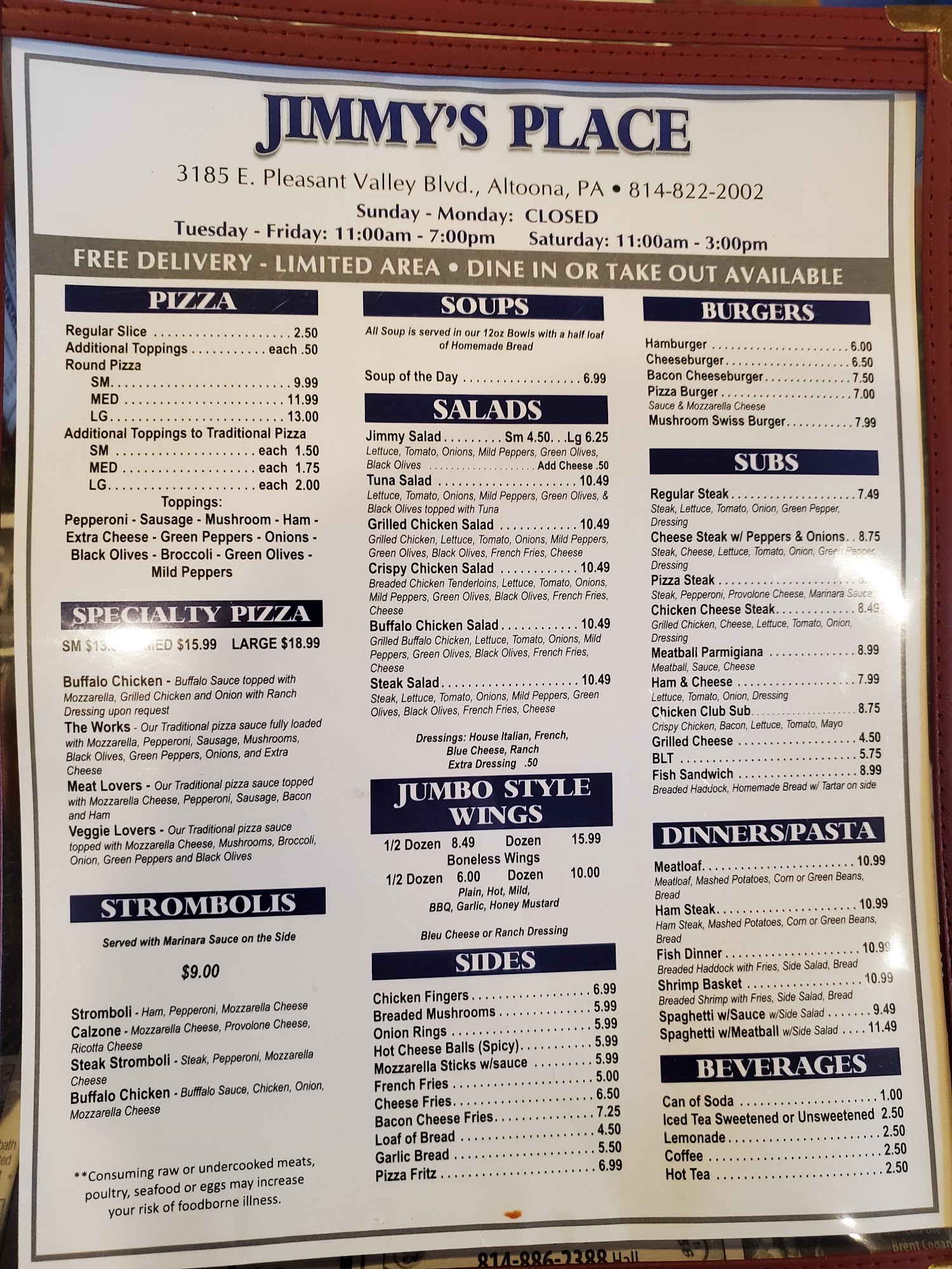 Jimmy's Place Menu