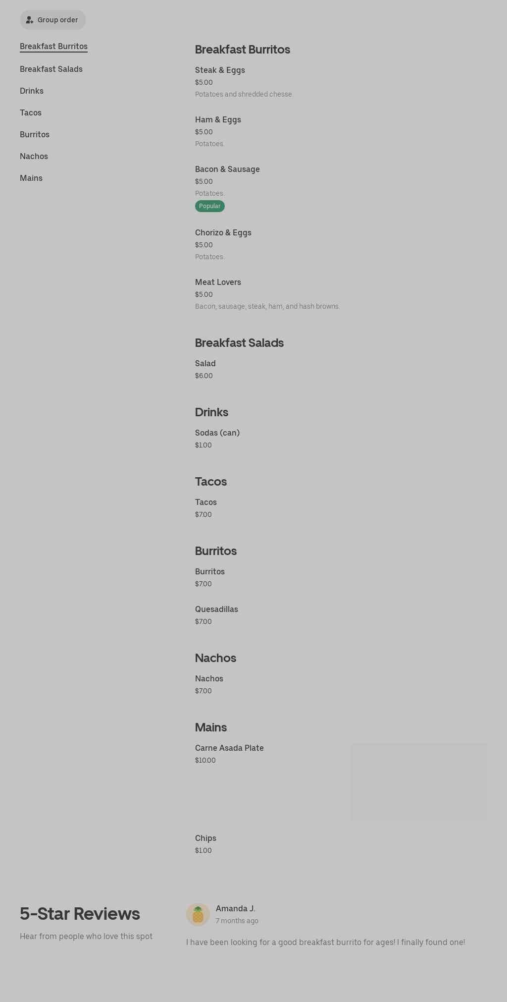 DC Mexican Food Menu