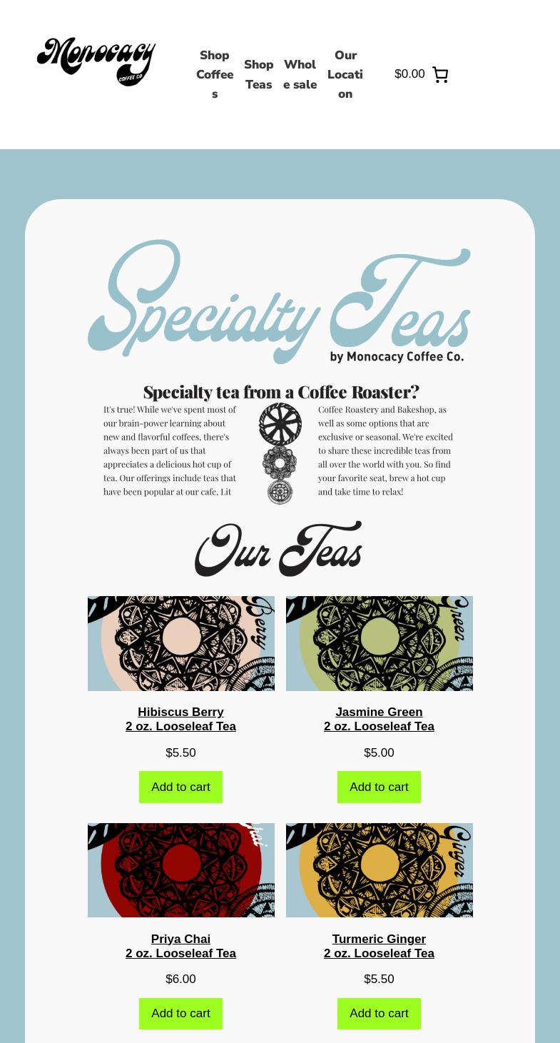 Monocacy Coffee Co. Menu