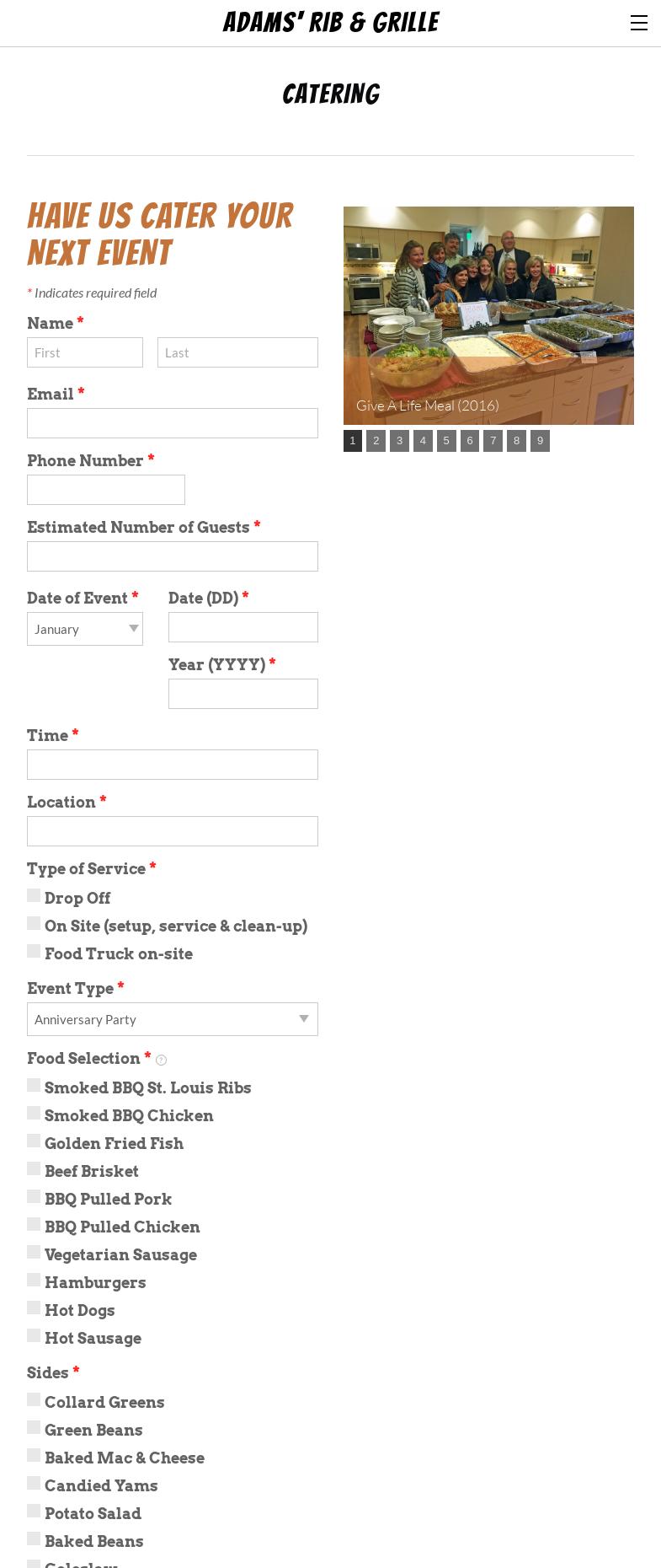 Adams Rib & Grille Menu