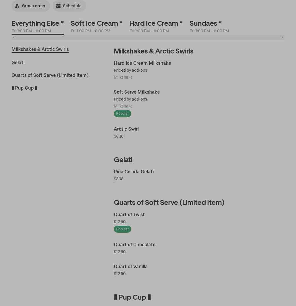 The Ice Cream Corner Menu