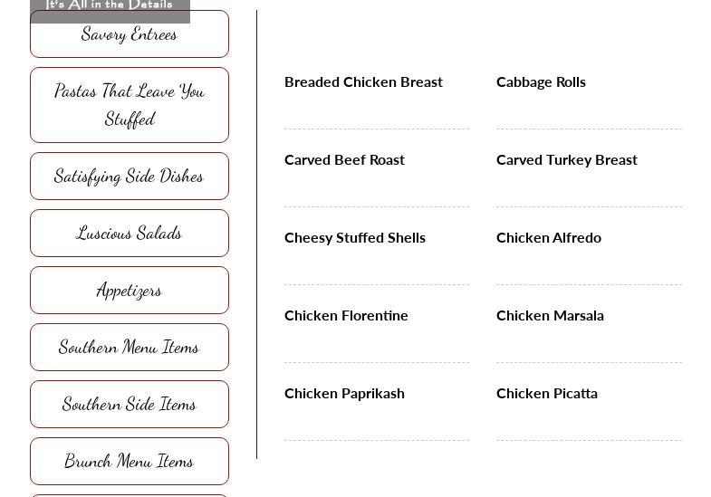 Philomena's Catering Menu