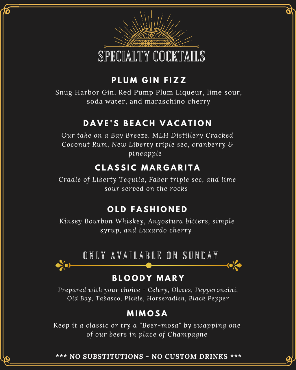 Sobel's Obscure Brewery Menu