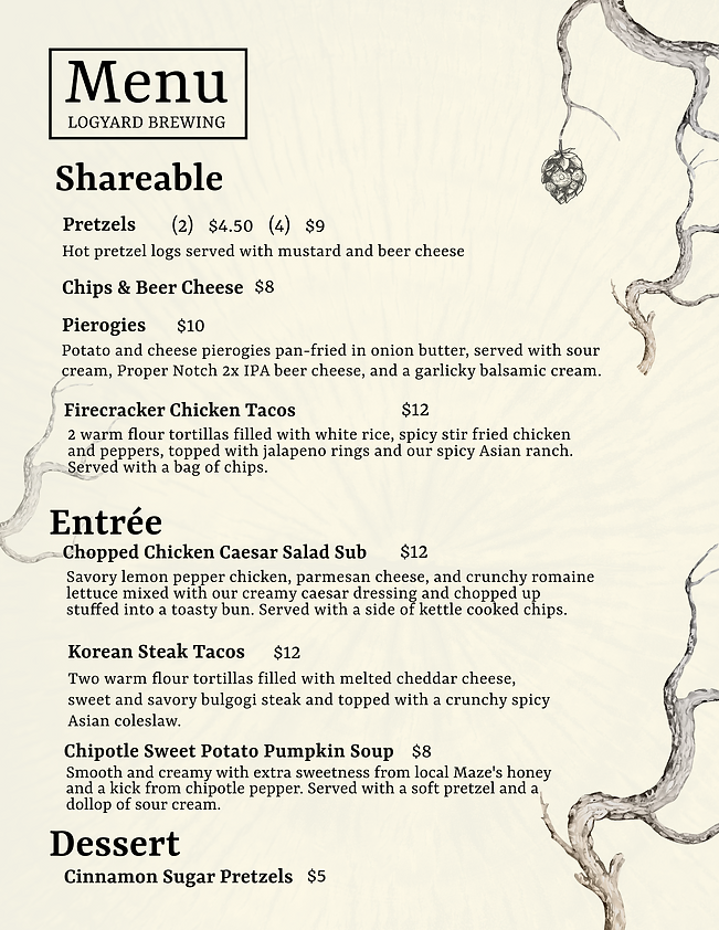 Logyard Brewing - Taproom Menu