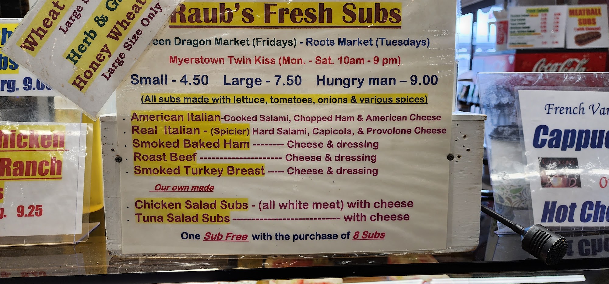 Raub's Sub Shop Menu