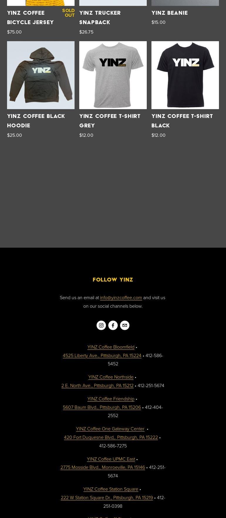 YINZ Coffee UPMC East Menu