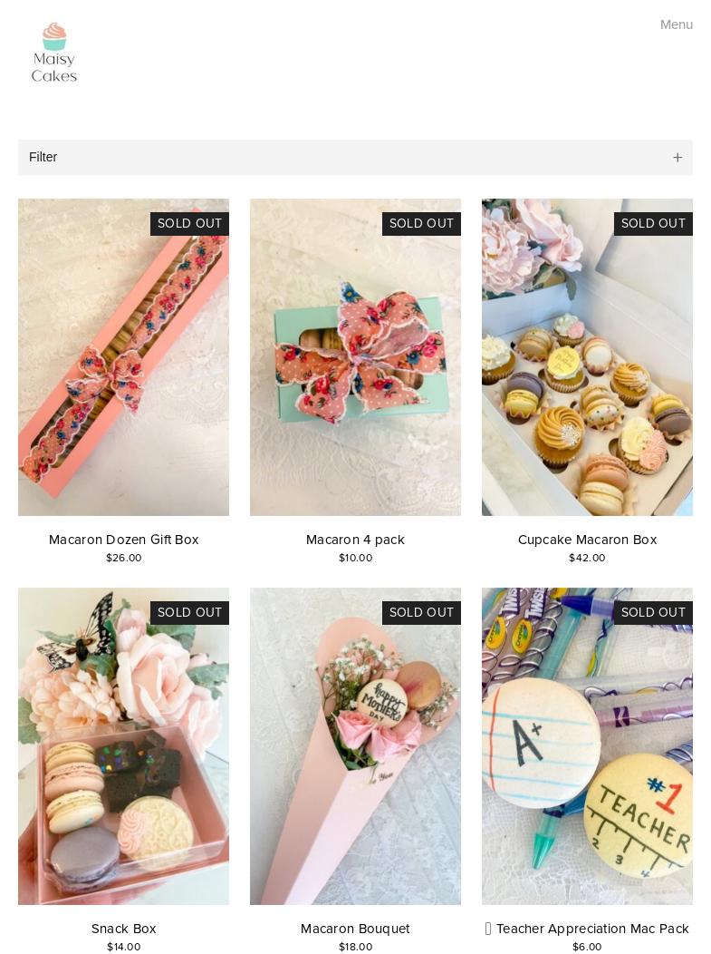 Maisy Cakes Menu