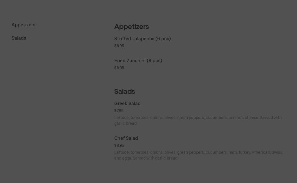 Alexander Pizza Menu