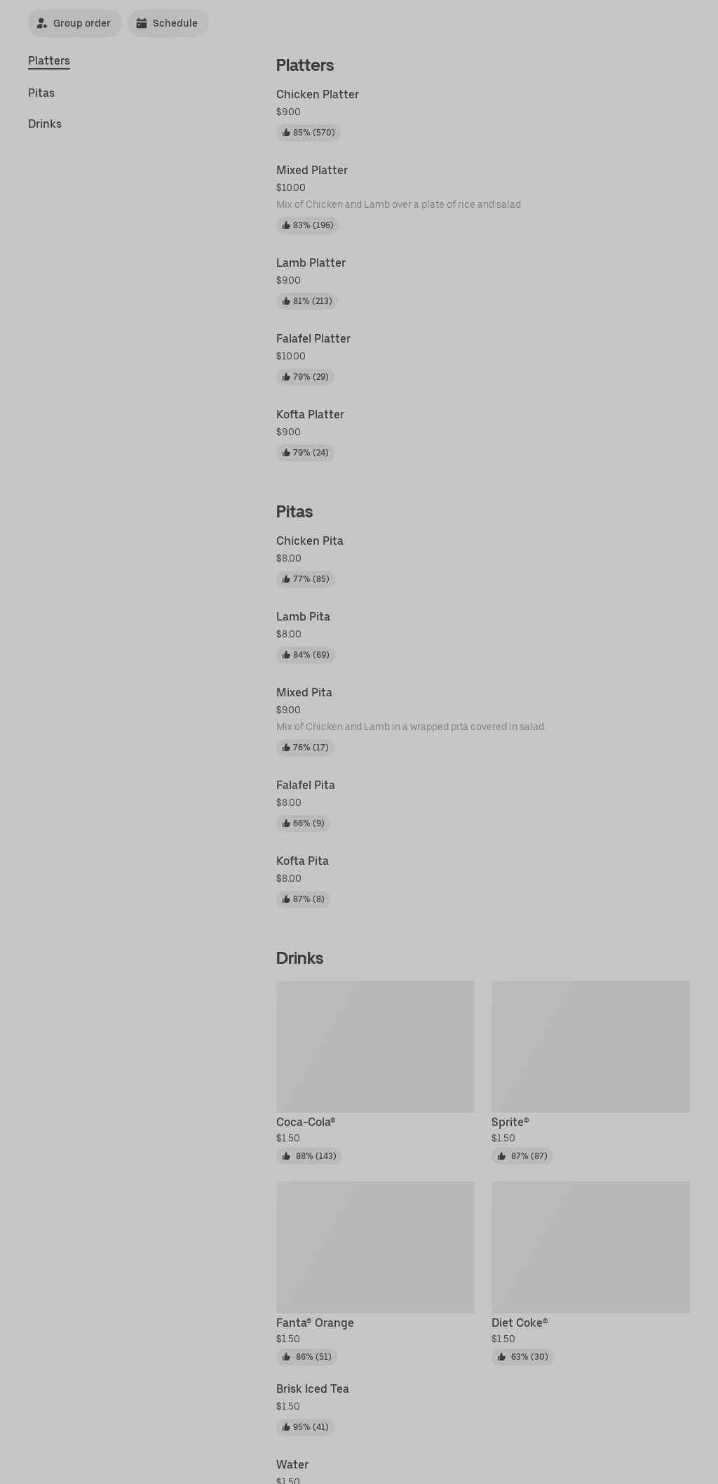 Liberty Halal Gyro Menu