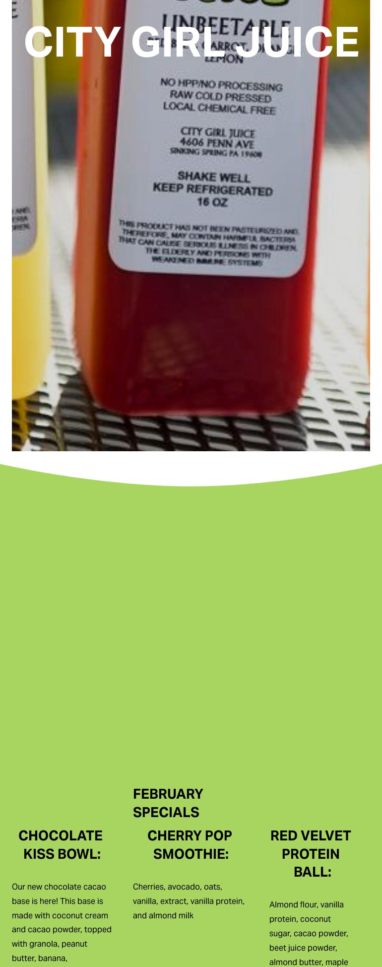 City Girl Juice Menu