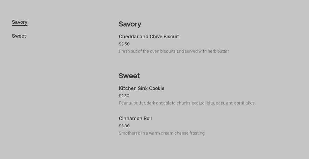 Two Ladies Cafe Menu