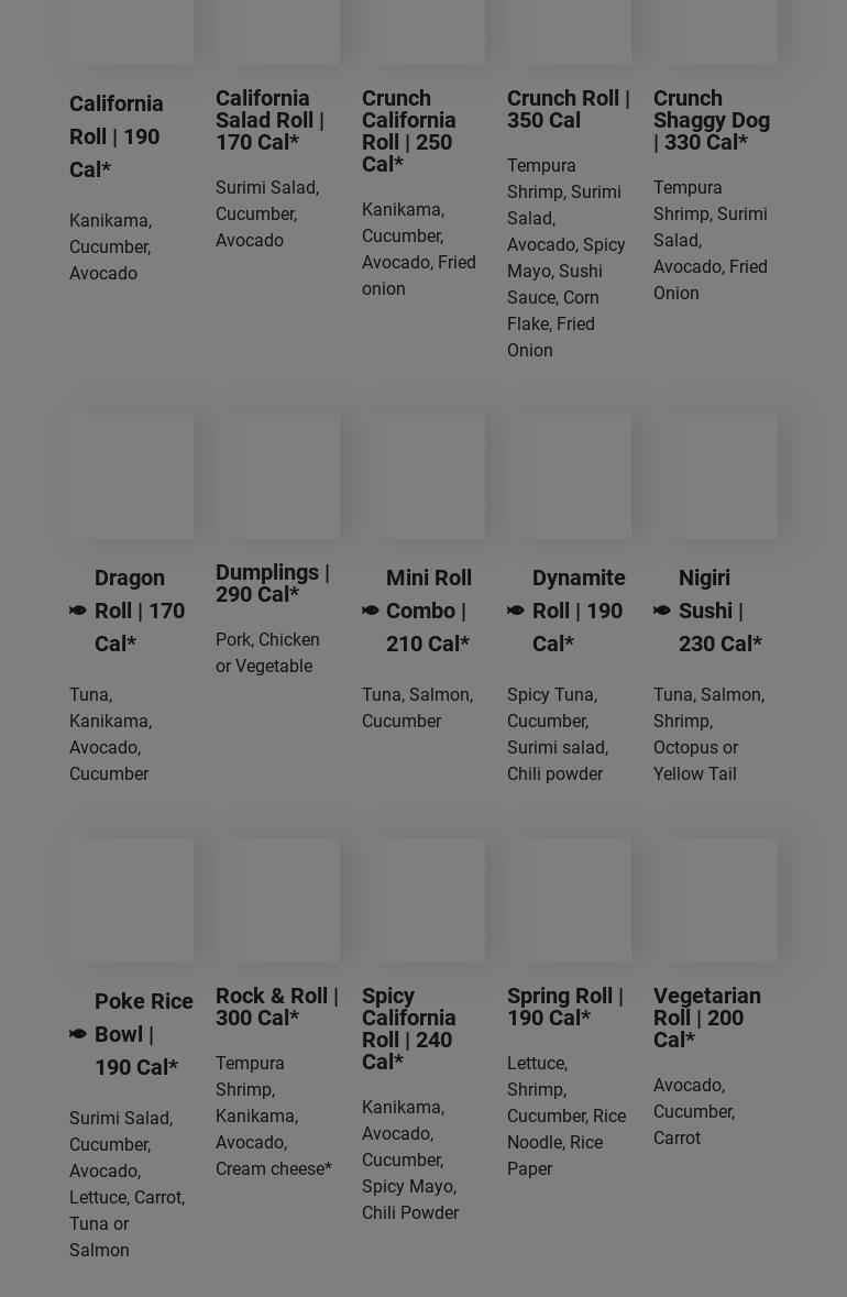 SNOWFOX Sushi Menu