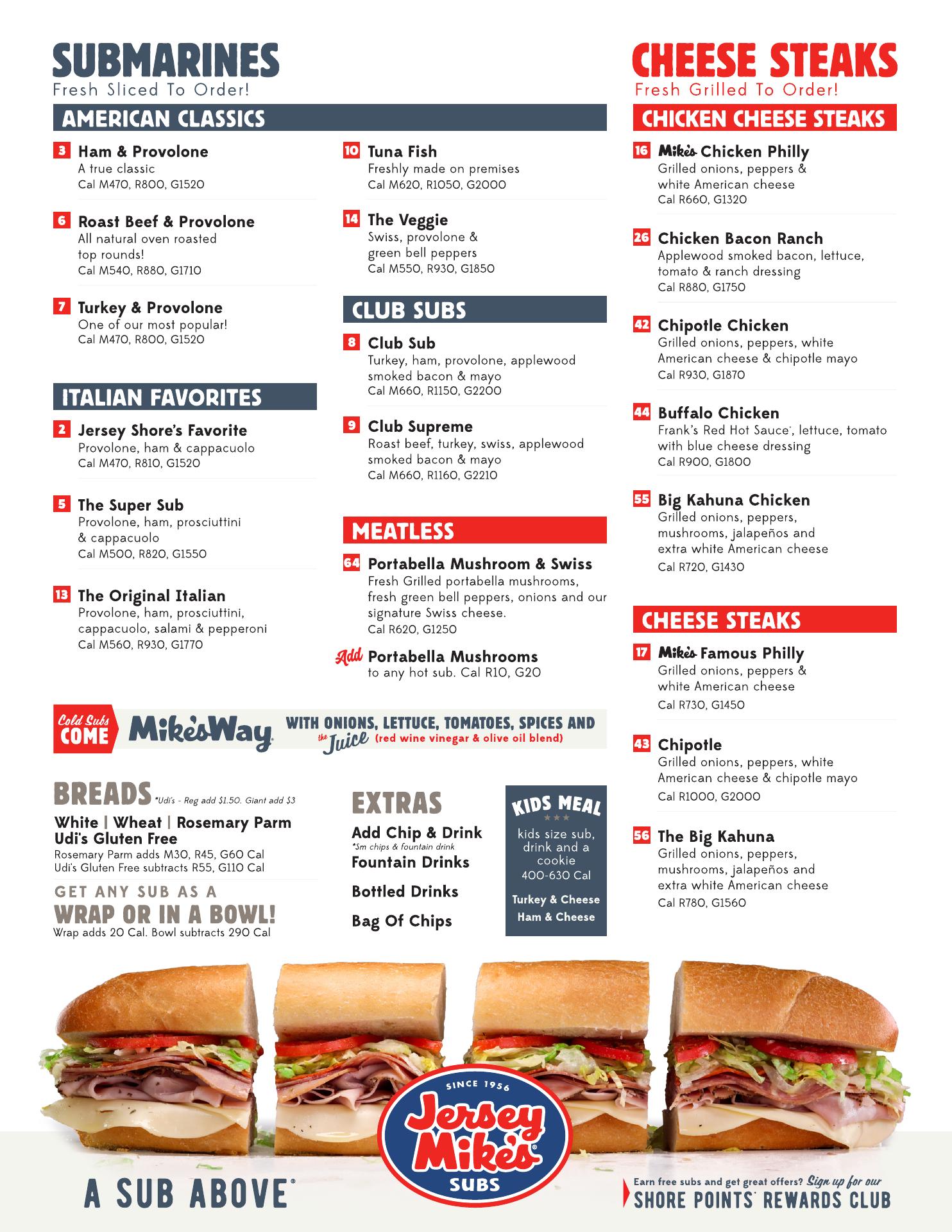 Jersey Mike's Subs Menu