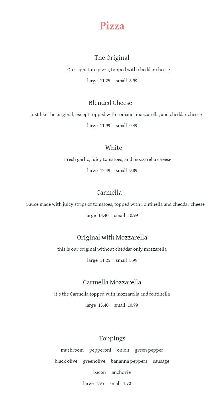 West Newton Pizza House Menu