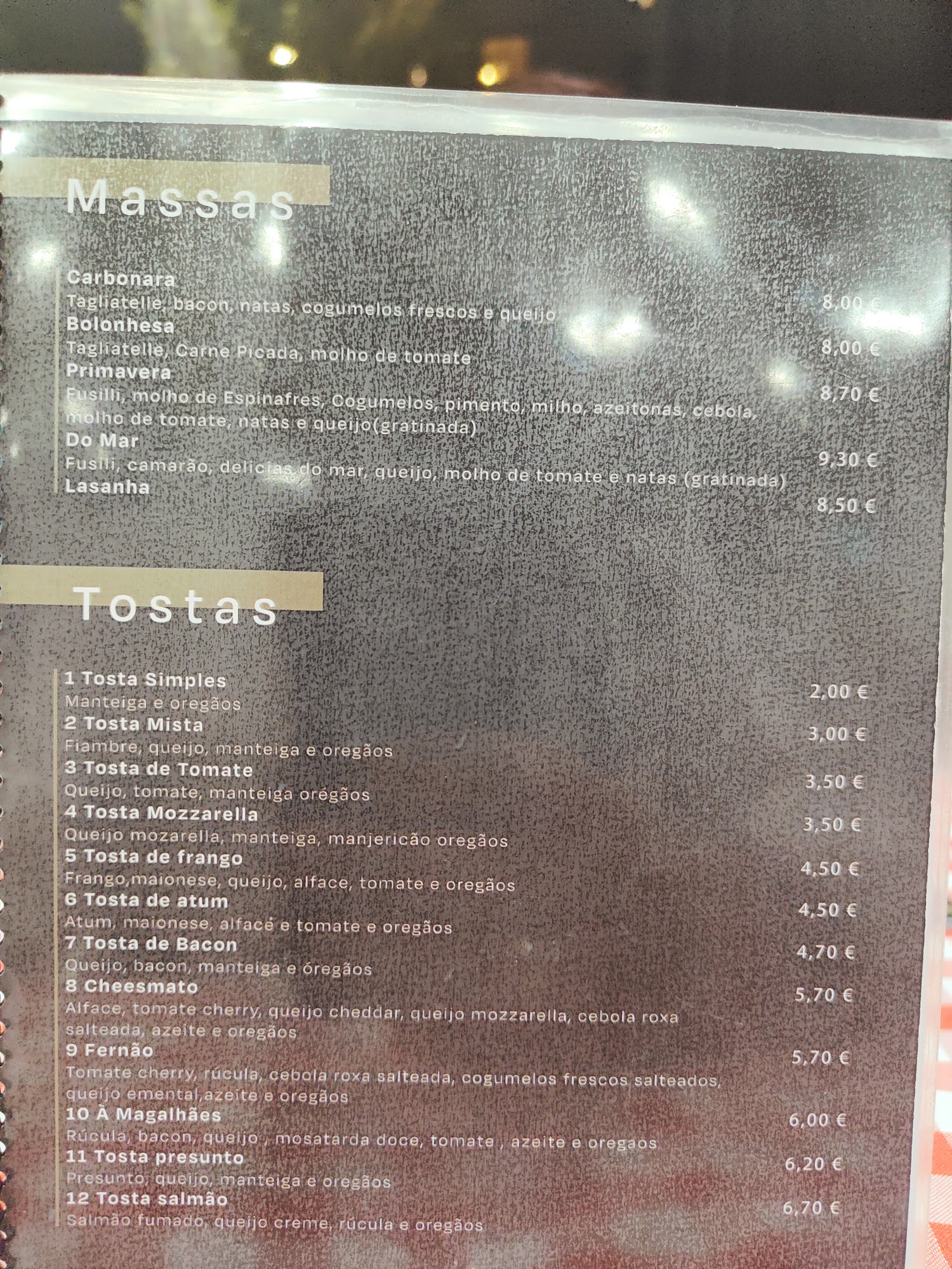 Tarantella Coimbra Menu