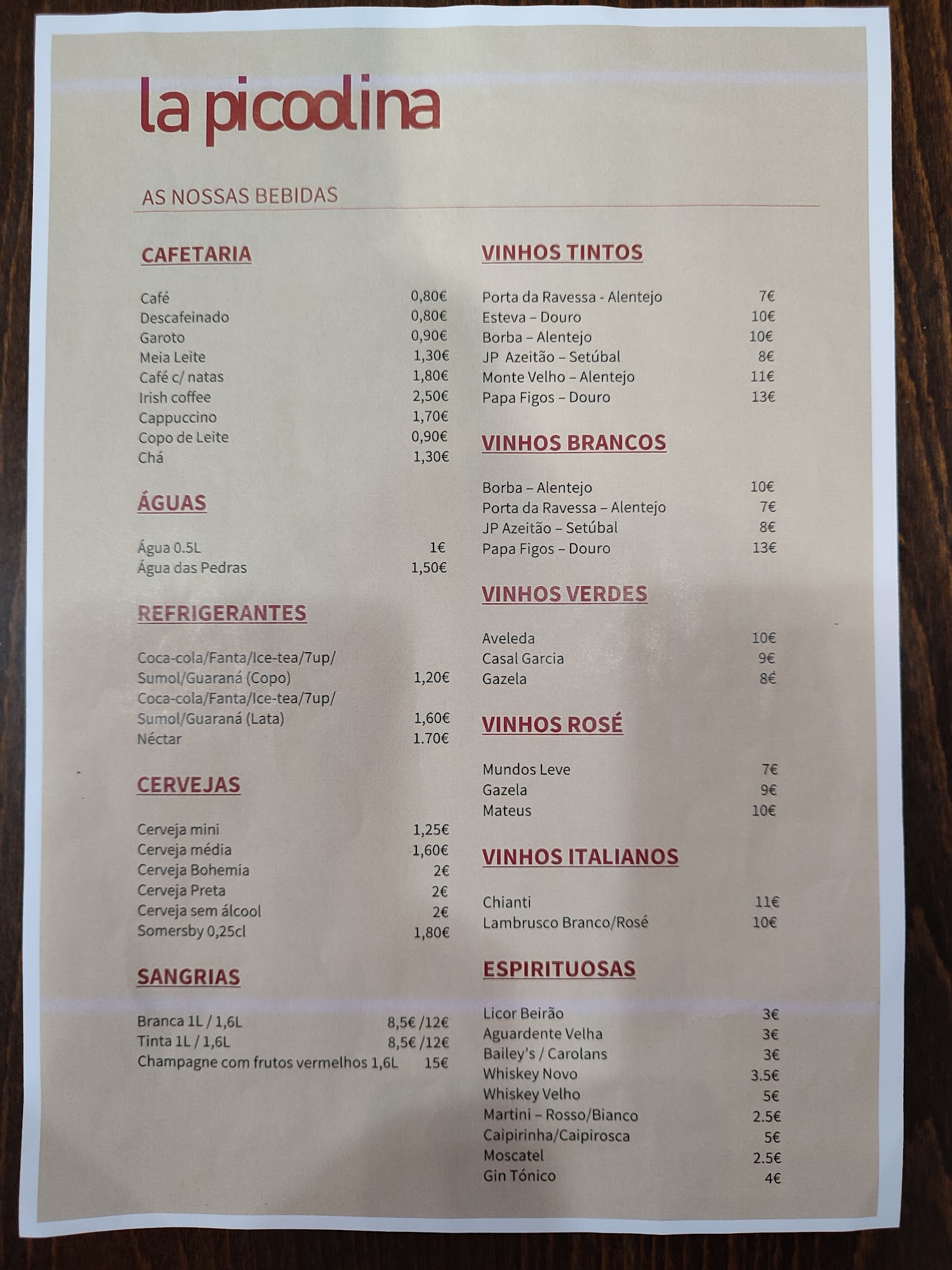 Pizzaria La Piccolina Menu