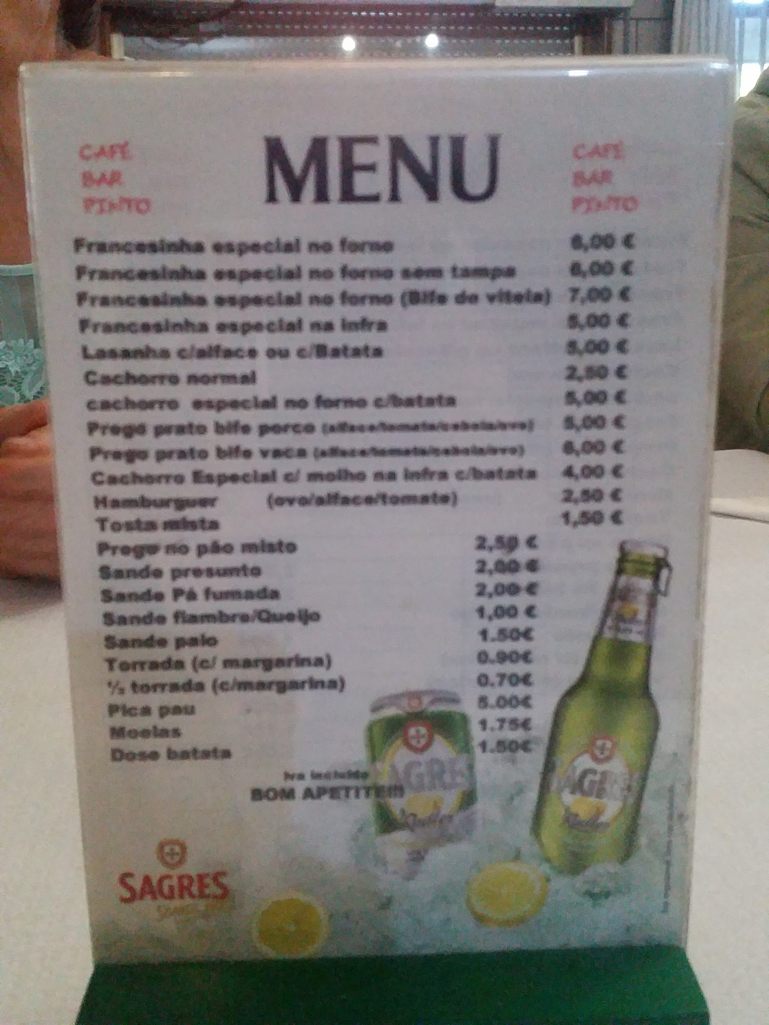 Pinto Bar Menu