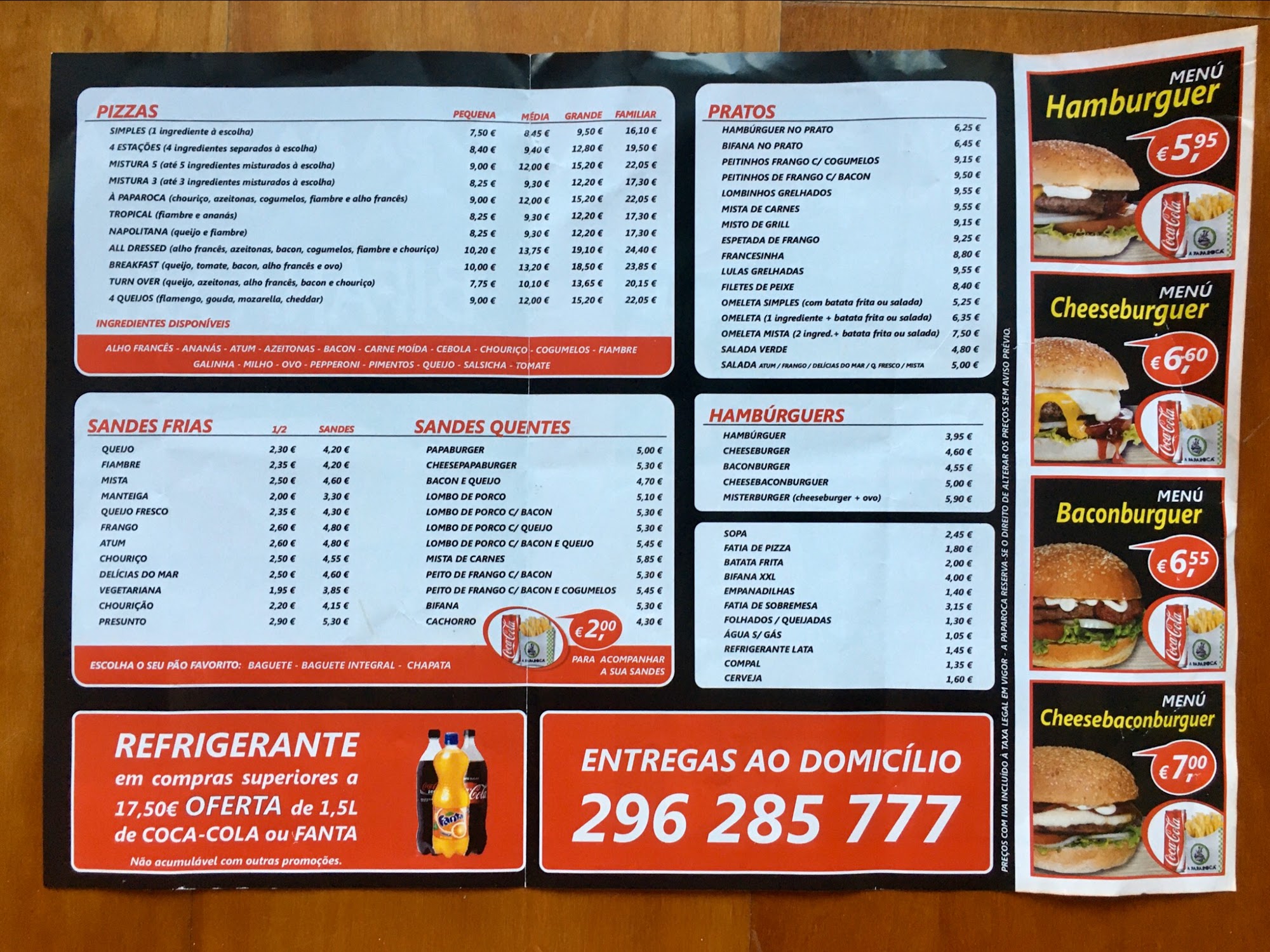 A Paparoca Menu