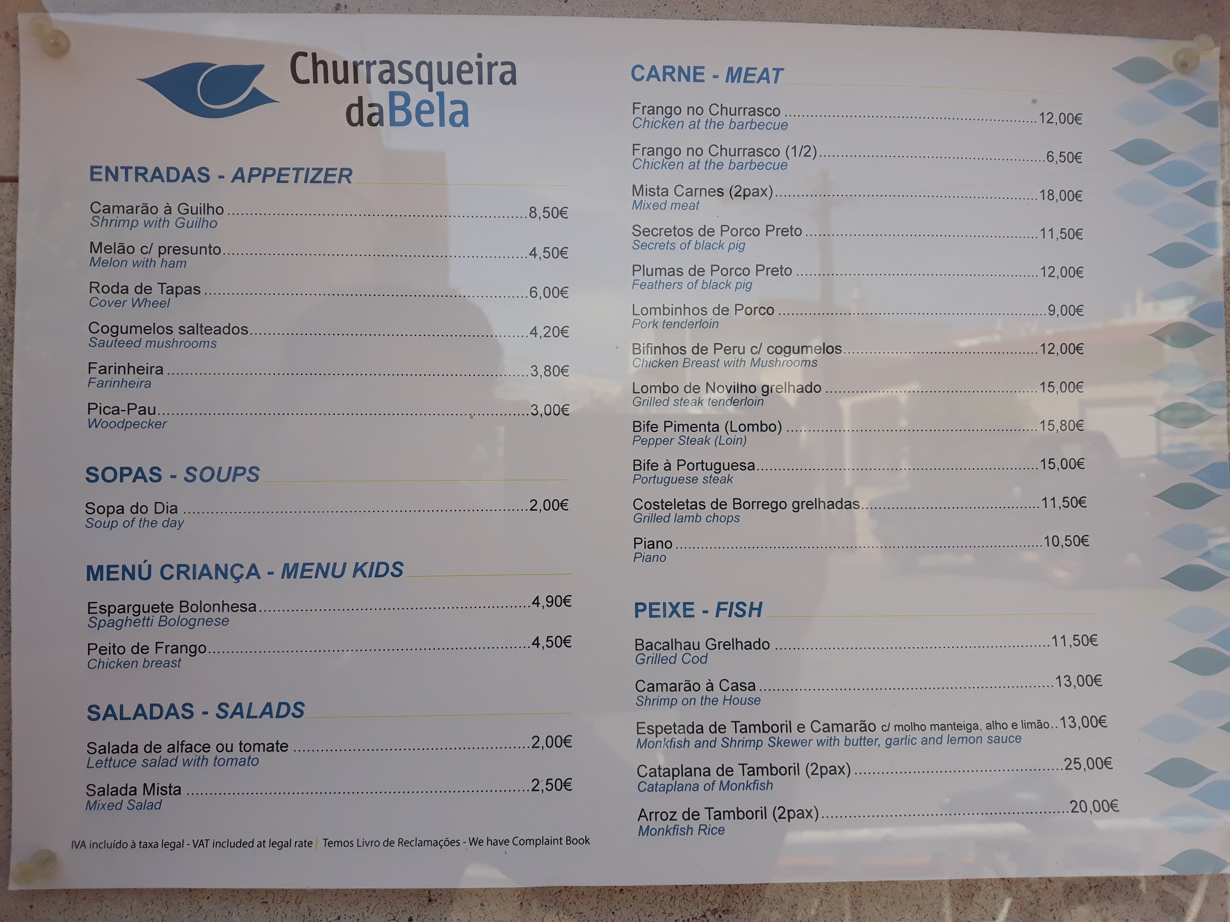 Churrasqueira da Bela Menu
