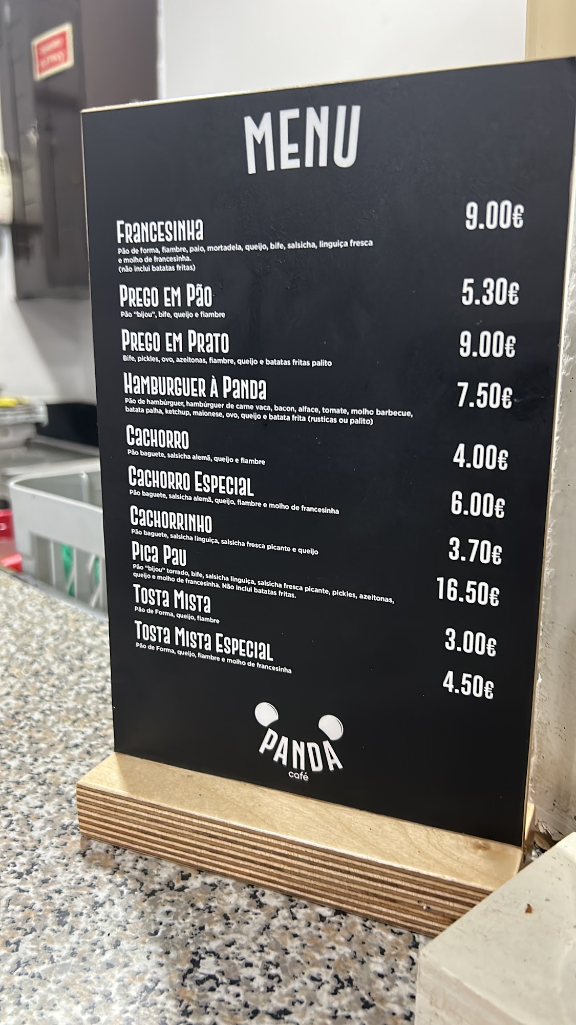 Café o Panda Menu