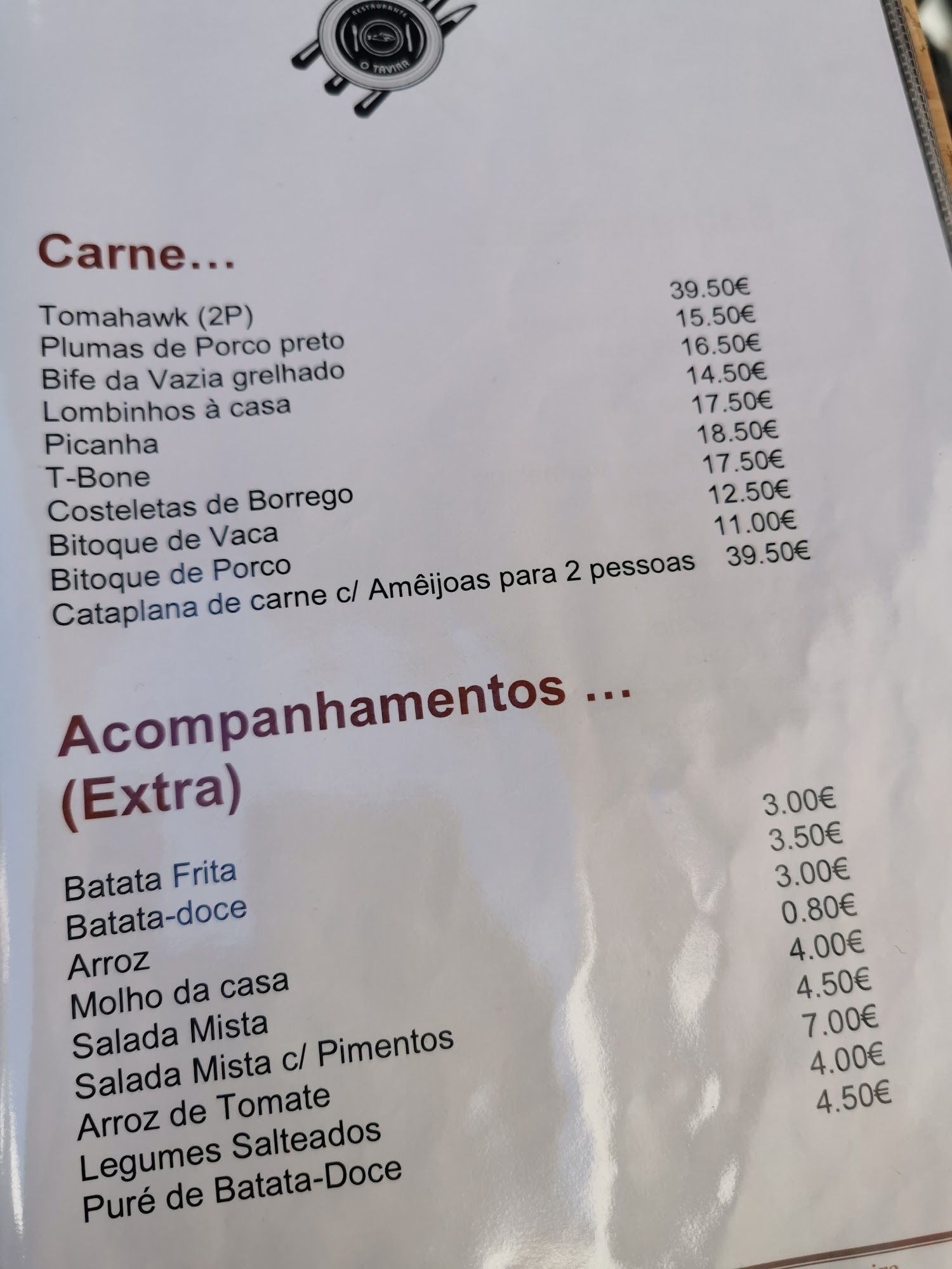 O Tavira Menu