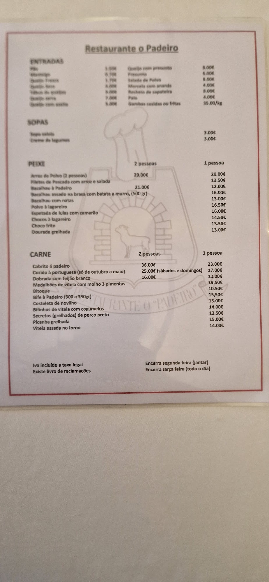 O Padeiro (Restaurante O Padeiro) Menu