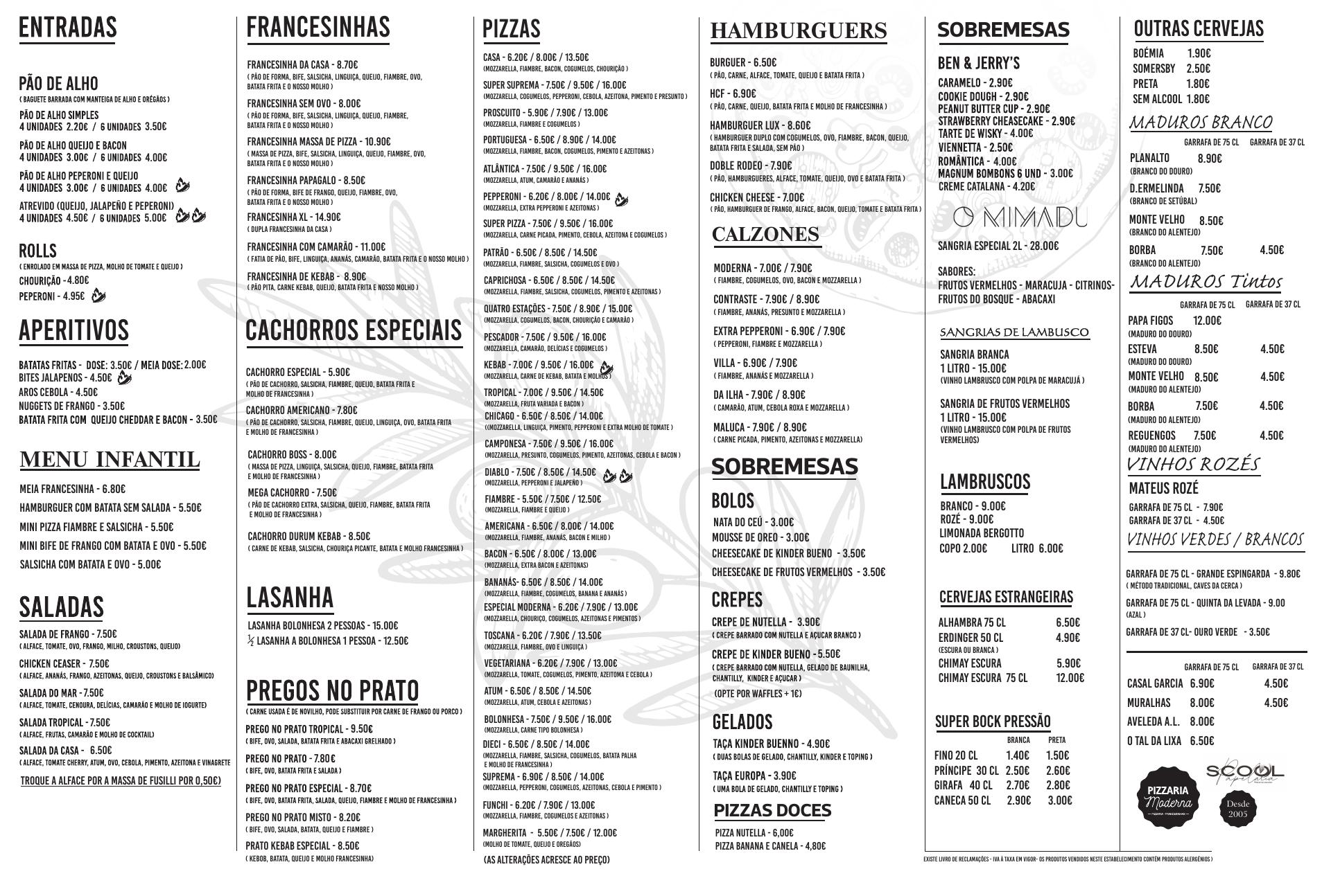 Pizzaria Moderna2 Menu