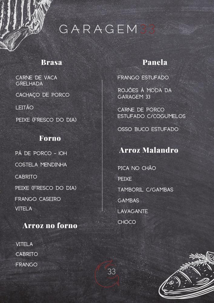 Garagem 33 Menu