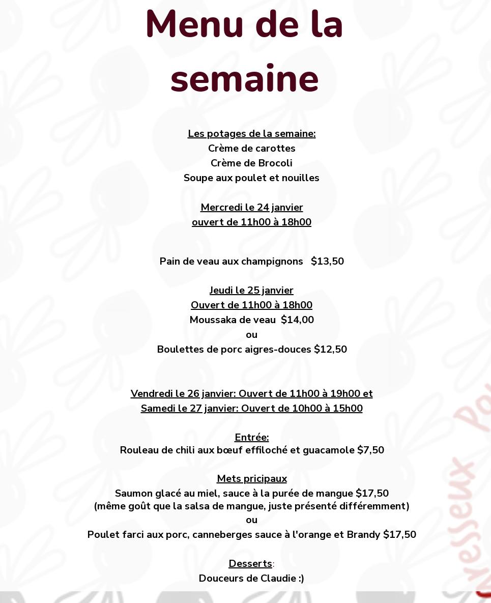 Aux goûts des saisons Menu