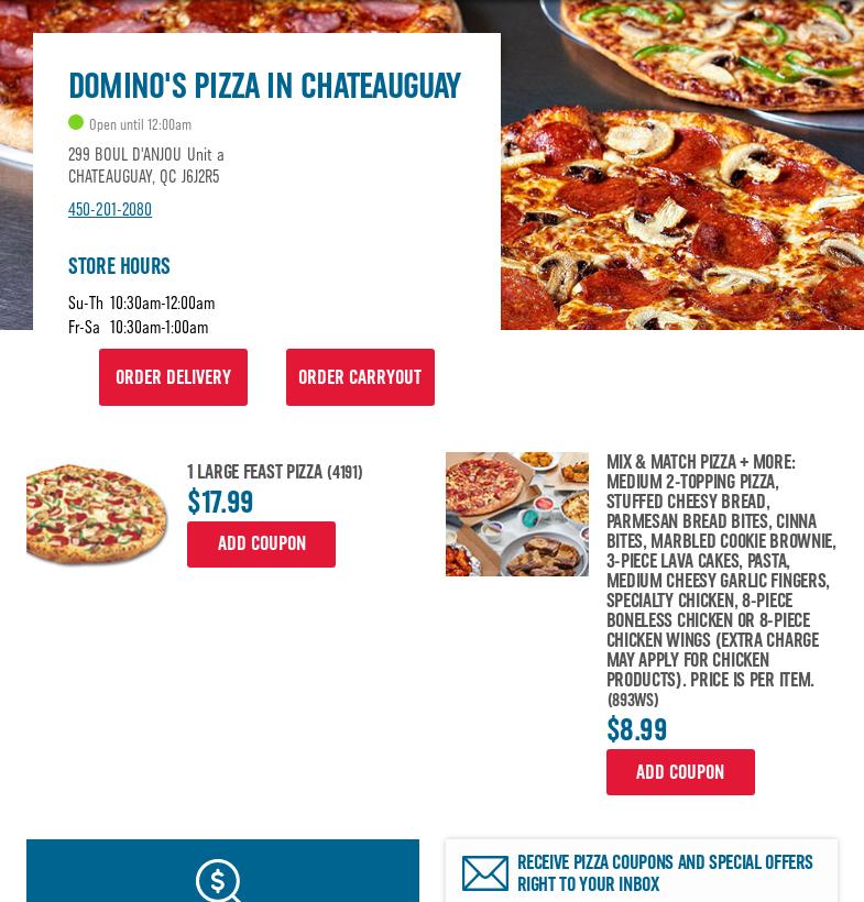 Domino's Pizza Menu