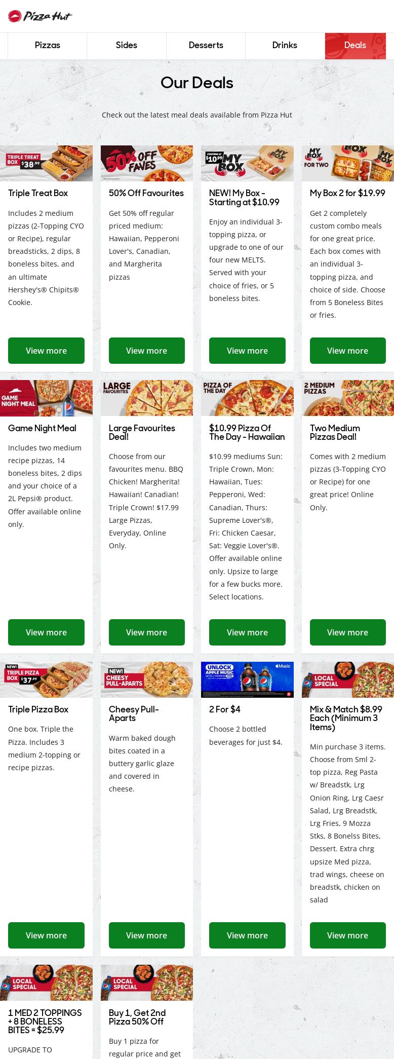 Pizza Hut Delson Menu