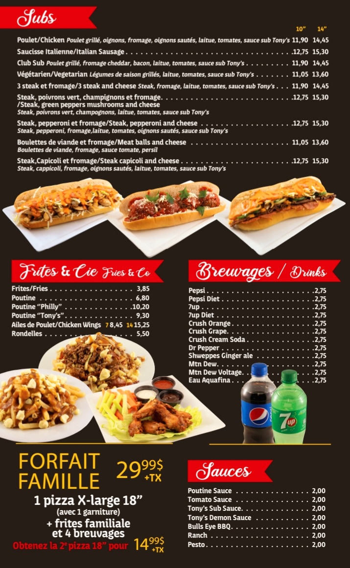 Tony's Le Fameux Menu