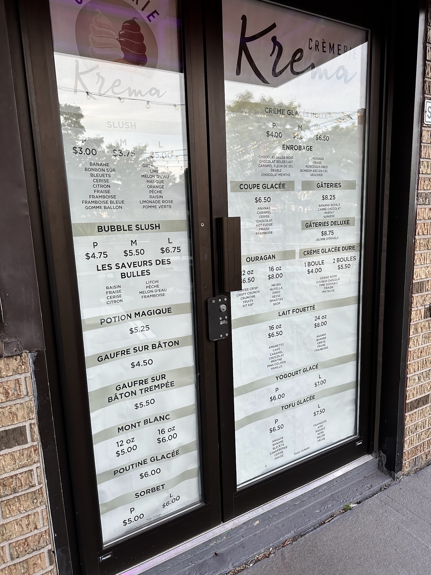 Crèmerie Krema Menu