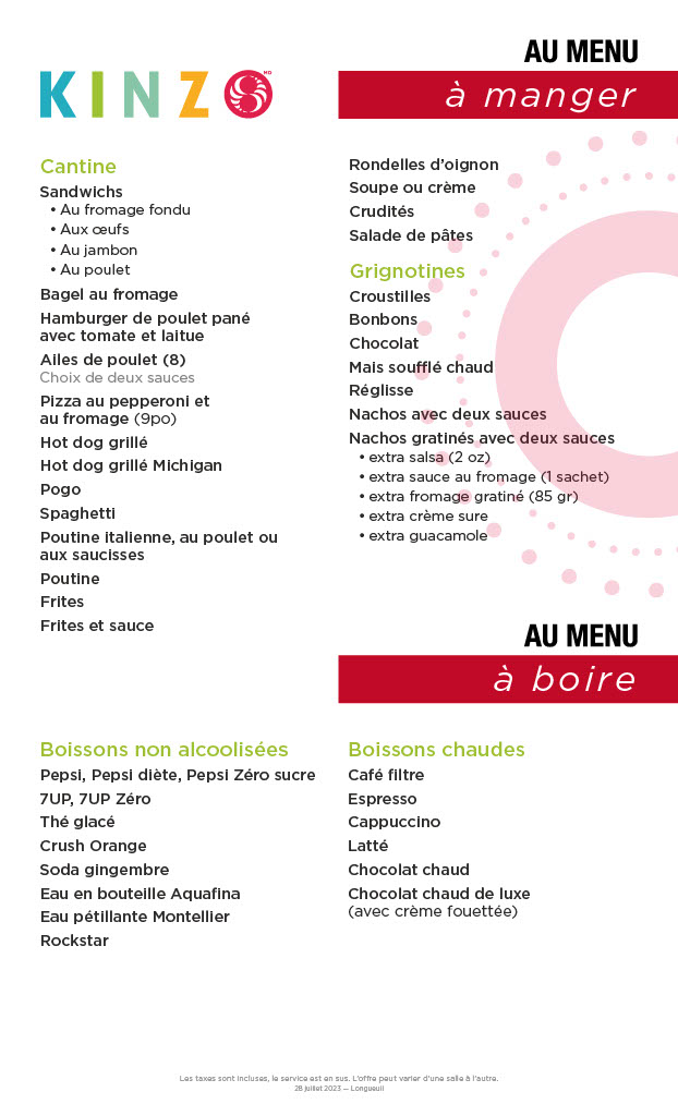 Kinzo Longueuil Menu