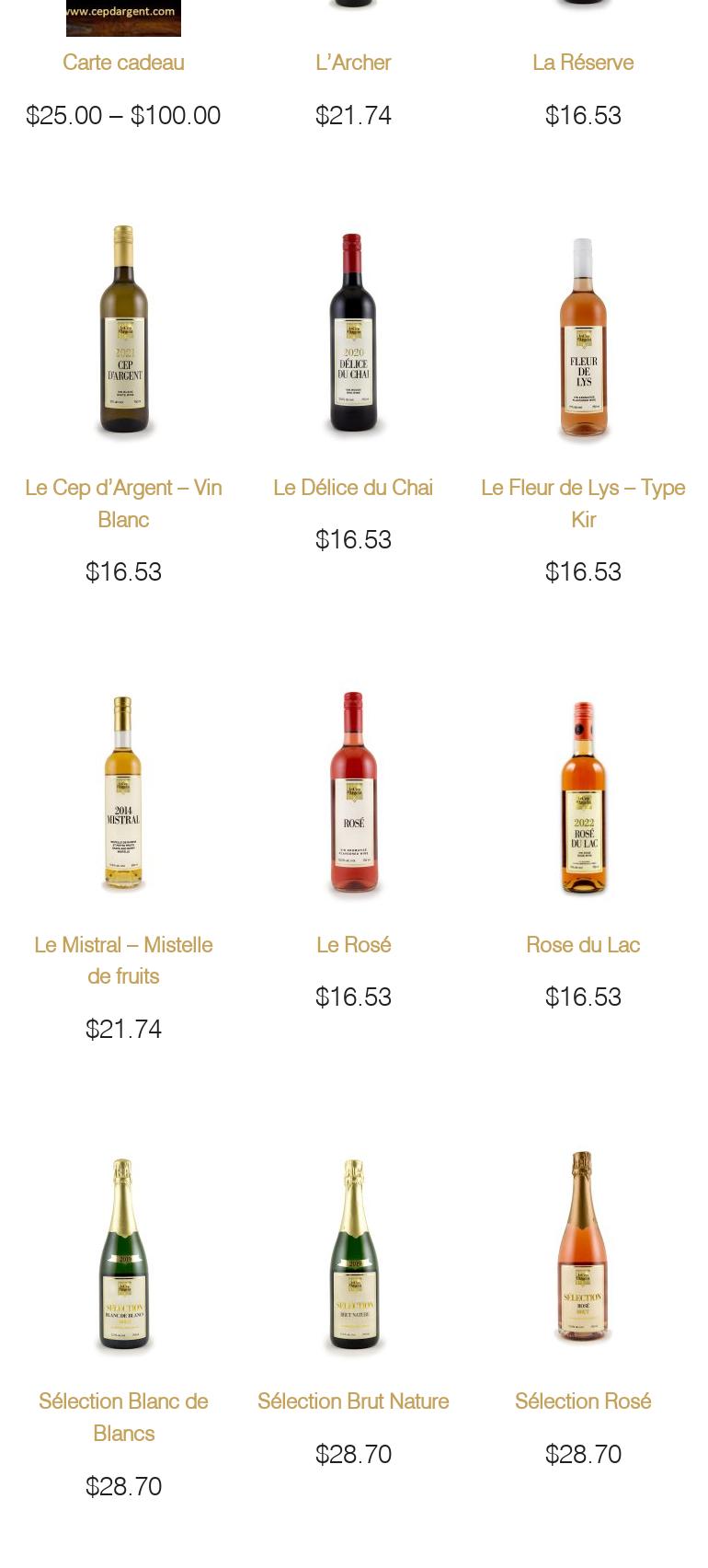 Vignoble Le Cep d'Argent Menu