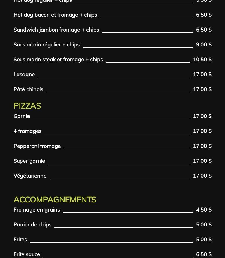 Tapis Vert Ste-Foy Menu