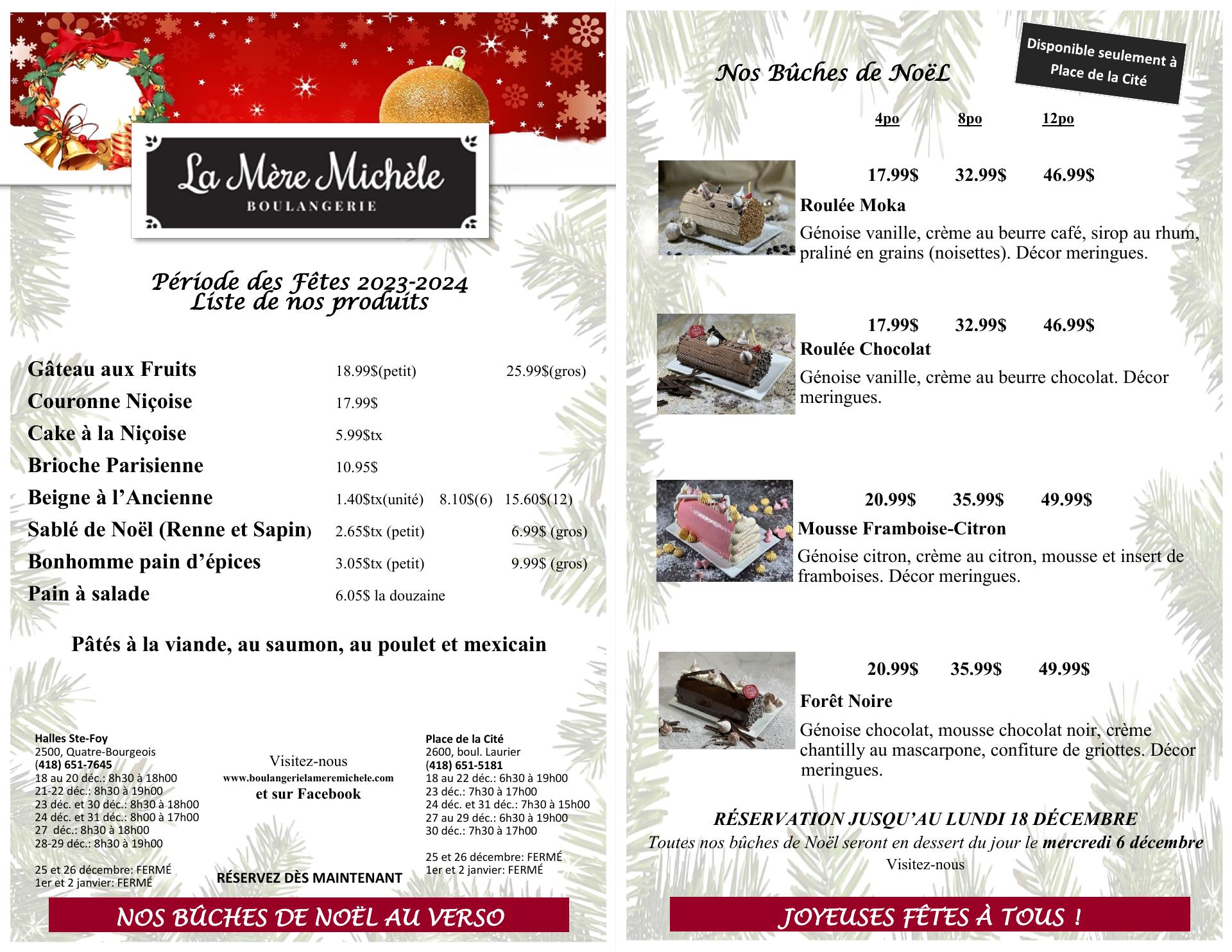 Boulangerie La Mère Michèle Menu