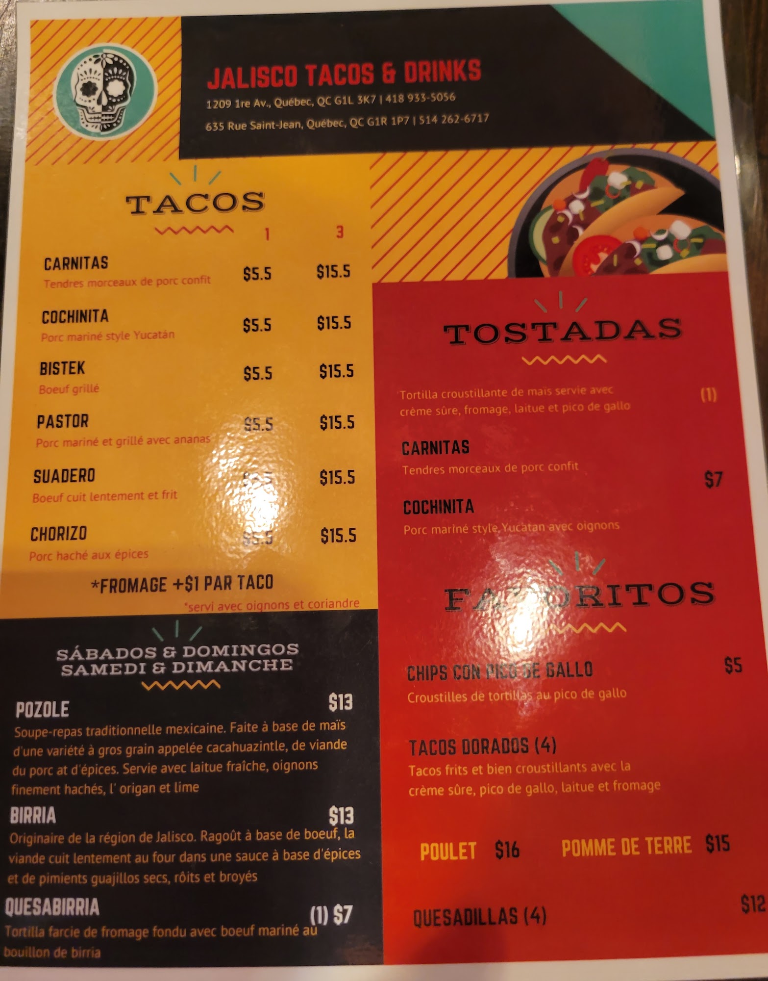 Jalisco Tacos & Drinks Menu