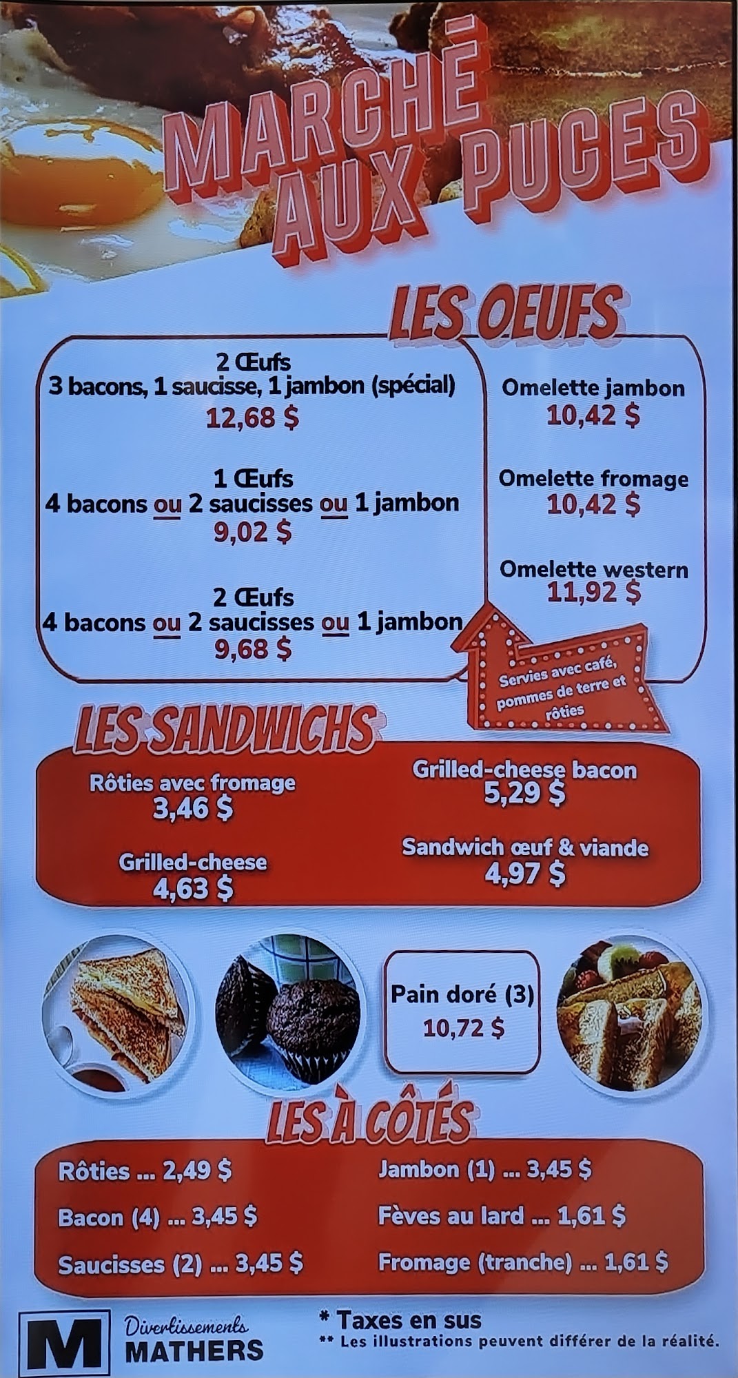 Restaurant marché aux puces Menu