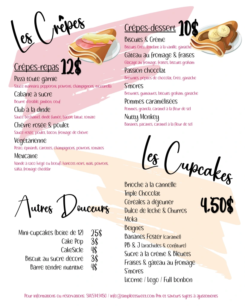 Pâtisserie Simple et Sweet Menu
