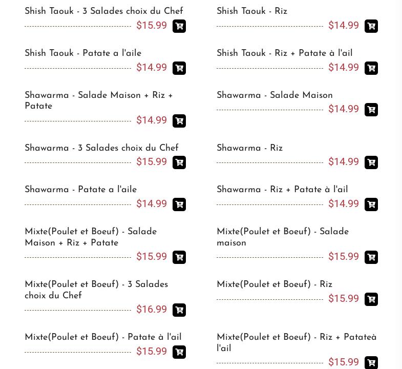 Shish Taouk de Montreal Menu